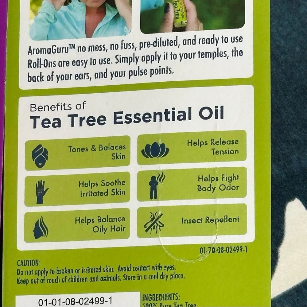NEW AROMA GURU 2 - Roll On Tea Tree Oil & Lavender Essential Oil